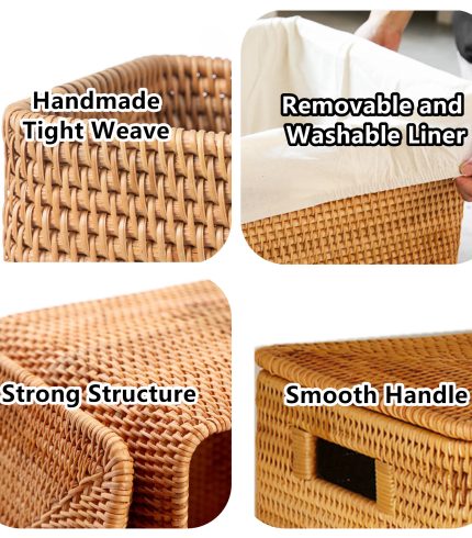 Custom size rattan woven storage baskets with liner and lid,rattan woven storage box, home decor