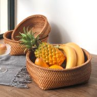 Handmade Square Bottom Circle Woven Fruit Wood Rattan Tray Basket 3