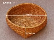 Handmade Square Bottom Circle Woven Fruit Wood Rattan Tray Basket Large